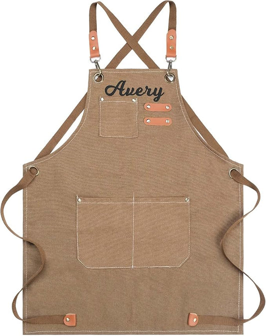 MT WORLD Kids Canvas Apron Personalized Toddler Apron for Boys Adjustable Denim Aprons for Cooking Baking Gardening Painting