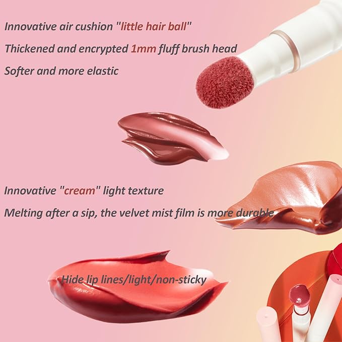 Cushion Lip Powder Cream, Matte Lip Cream - Long-Lasting & Smooth Skin, Non-Drying, Moisturizing Non-Fading Lipstick, CreaM Velvet Finish, Lightweight (N03 Brick red)