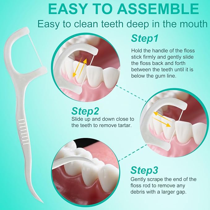 100 Count Individually Wrapped Floss Picks - Curved Tip Non-Slip Grip Travel Dental Flossers, for Adults Daily Oral Care Braces Bridges, Tight Spaces Sensitive Gums, Wax-Free Portable Toiletries