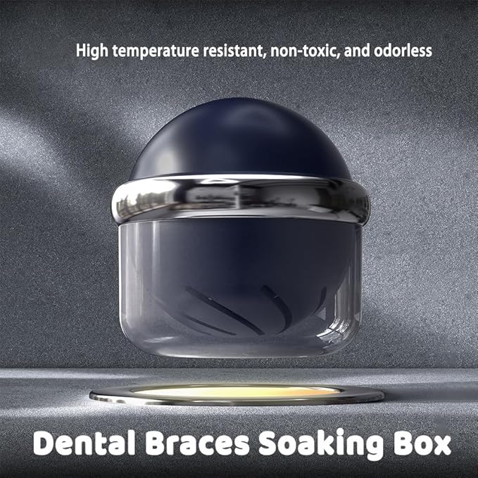 AARAINBOW Retainer Cleaner, Clear Denture Case, Large Denture Bath Box with Strainer Basket, Retainer Storage Soak Container for Travel, Mouth Guard Cleaning Case Braces Holder Cup (Blue)