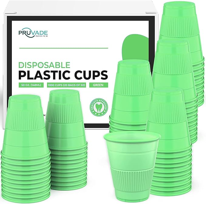 Disposable Cups | 500 Pack | Green 5 oz Plastic Bathroom Cups, Perfect for Medicine, Water, Rinsing, Mouthwash, Parties