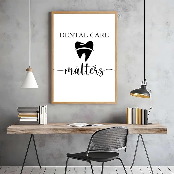 Framed Dental Care Matters Poster Canvas Print Art, Minimalist Aesthetic Wall Art Painting, Trendy Pictures, Wall Decoration for Bathroom, Office, Dorm Room Home Decor (Wood Framed,16L"X24W")
