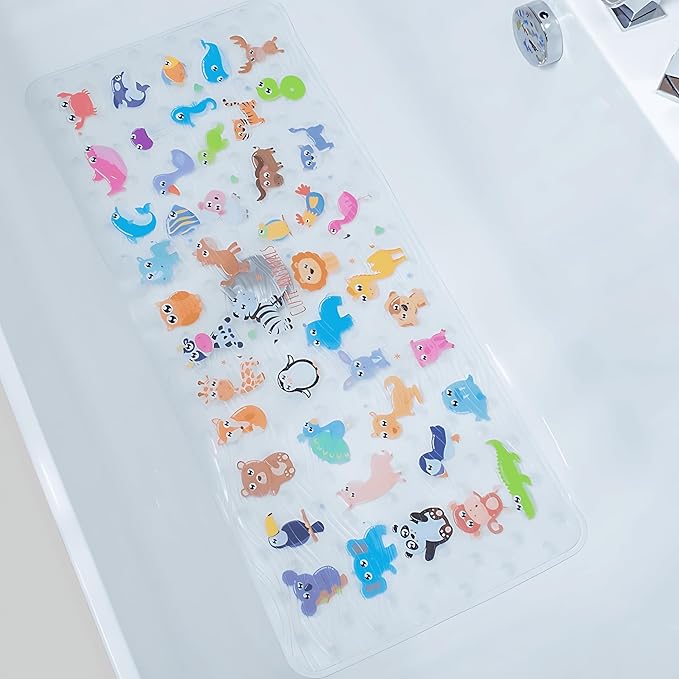 Bath Mats for Tub Kids,Baby Toddler - Large Cartoon Non-Slip Bathroom Bathtub Anti-Slip Shower Mats for Floor 35x15,Machine Washable XL Size Bathroom Mats (Zoo)