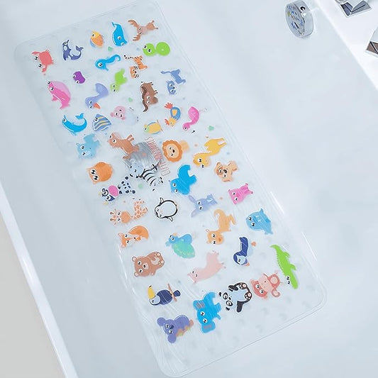 Bath Mats for Tub Kids,Baby Toddler - Large Cartoon Non-Slip Bathroom Bathtub Anti-Slip Shower Mats for Floor 35x15,Machine Washable XL Size Bathroom Mats (Zoo)