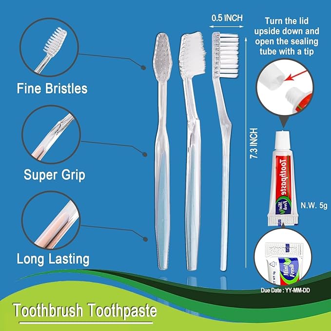50 Pack Disposable Toothbrush Kit with Toothpaste, Individually Wrapped Travel Toothbrushes Soft Bristle Manual