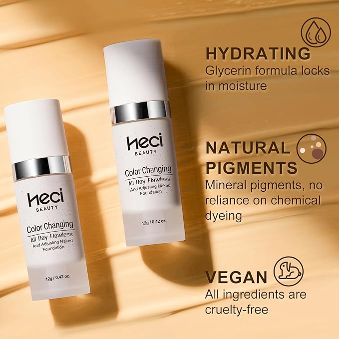 Color Changing Foundation Liquid Base,2 Pack Travel Size,Improves Uneven Skin Tone, Lightweight & Lasting,Make up for Concealer Cover Cream,Nature Finish for All Skin 0.42 oz
