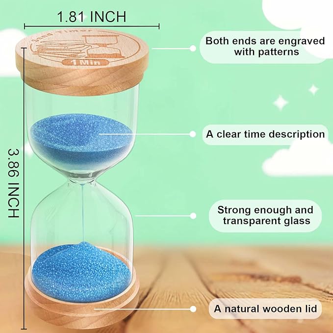 15 Minute Sand Timer Hourglass, Beech Wood Hourglass Sand Clock, Small Blue Wooden 15 Min Hour Glass, Minutes Sandglass, Reloj De Arena, Classroom, Game, Kitchen, Home, Office, Decorative