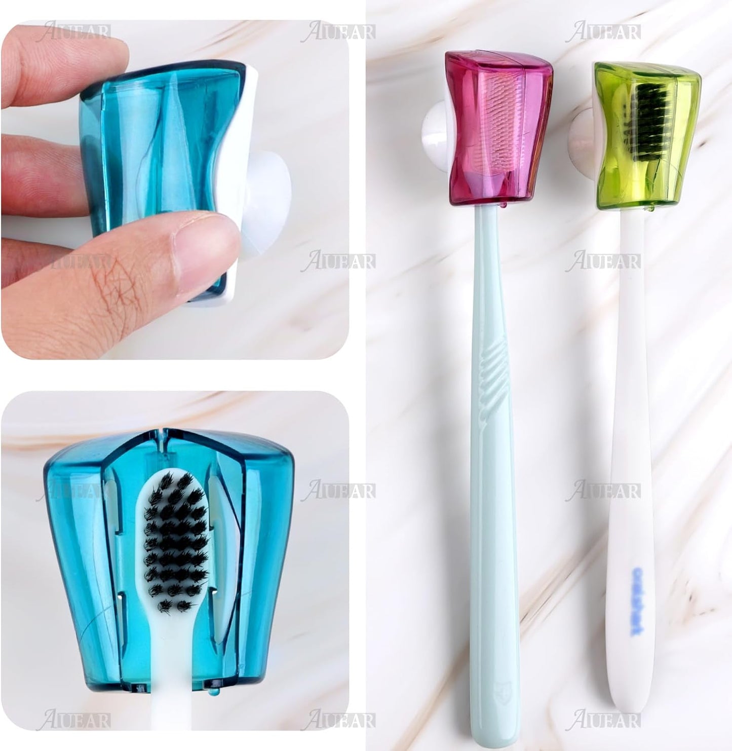 AUEAR, 6 Pack Toothbrush Holder with Suction Cup Toothbrushed Head Covers Caps Protector Case Box for Bathroom Wall Mirror Home Outdoor Travel