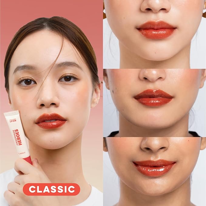 Handmade Heroes 100% Natural Vegan Tinted Lip Gloss with Hyaluronic Acid - Lightweight Moisturizing Soft Lipstick for Dry Lips - Classic (Red)