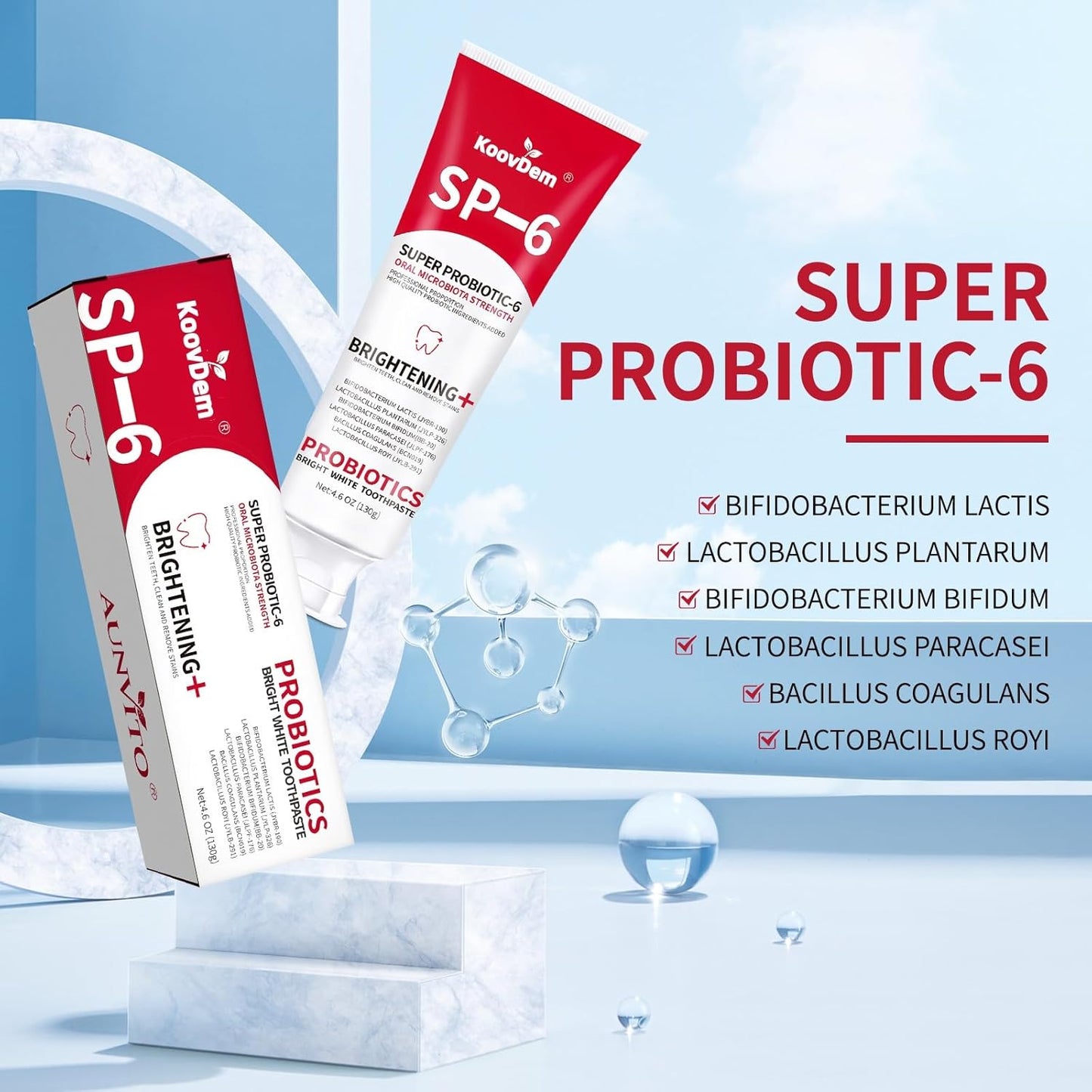 2025 New Sp-6 Probiotics Whitening Toothpaste-Fluoride-Free, Enhanced Formula with 6 Probiotics for Gum Care & Fresh Breath, Fresh Mint Flavor(1PC)（Red）