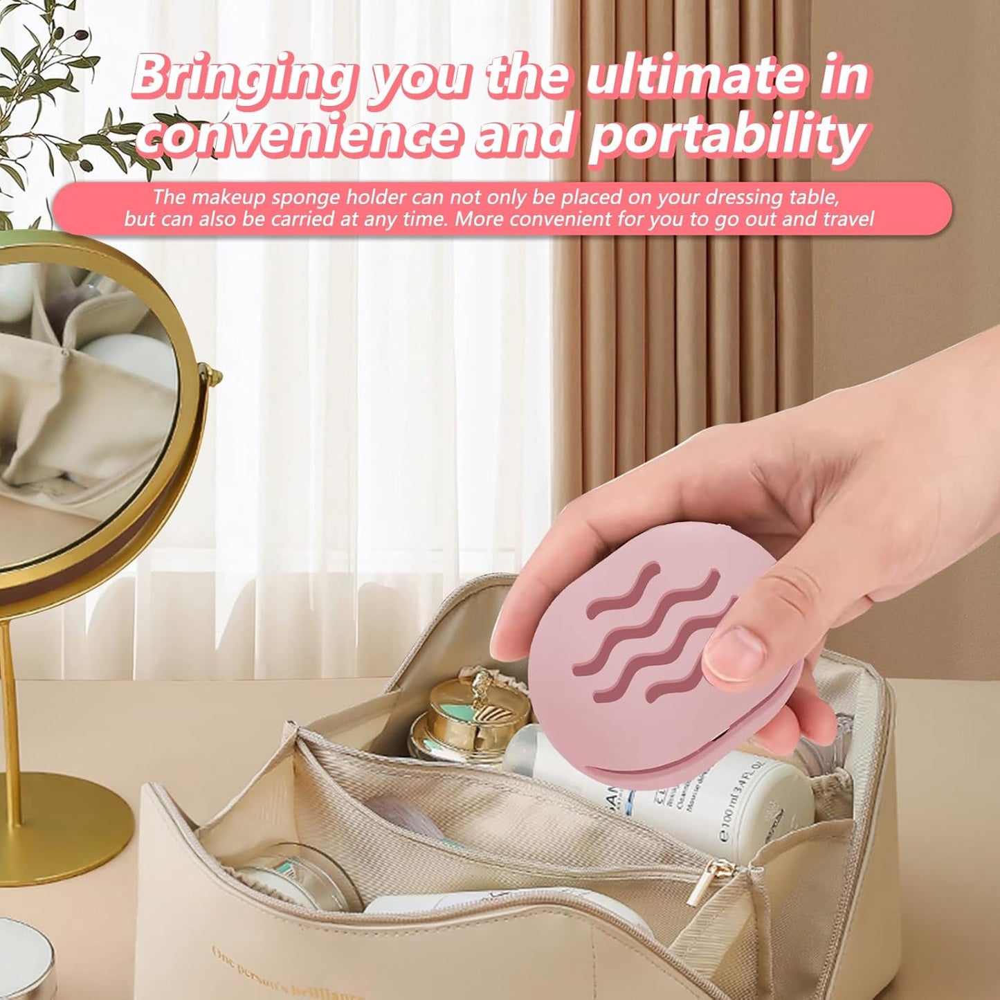 Makeup Sponge Holder,Travel Make up Sponges Organizer,Silicone Shatterproof Make Up Sponge Case,Breathable makeup sponge case, suitable for business or travel（Pink）