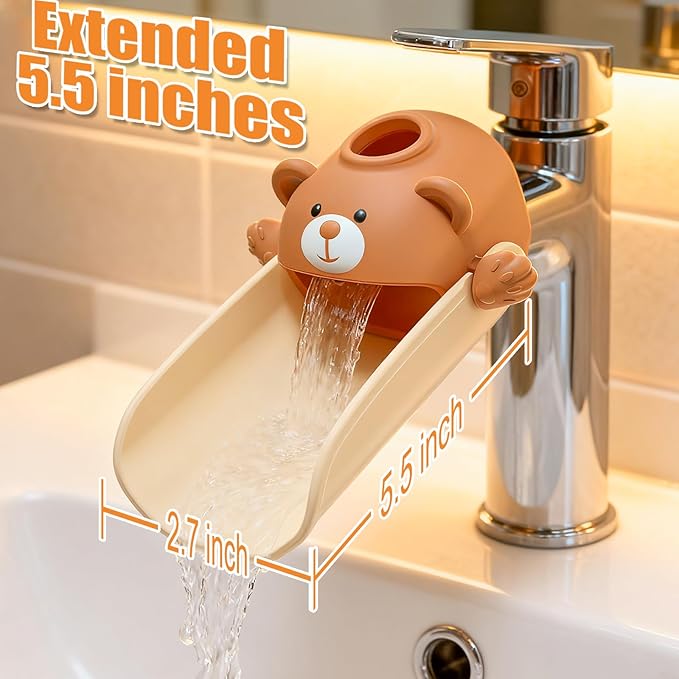 Skyroku Toddler Faucet Extender & Blue Bathtub Spout Cover, Sink Extender with Temperature Sensor for Bathroom Sinks, Kitchen, Bathtubs, Bundle and Save! (BrownPink)