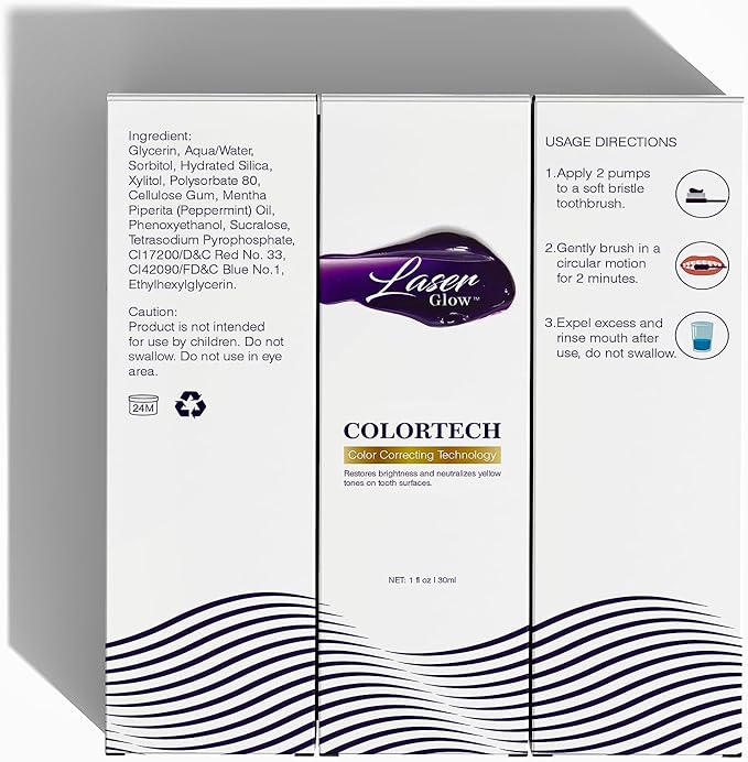LaserGlow Purple Color Corrector Toothpaste – Health.com #1 Ranked Stain-Neutralizing Formula, Instant Teeth Brightening & Enamel-Safe Whitening, 3.4 oz Tube
