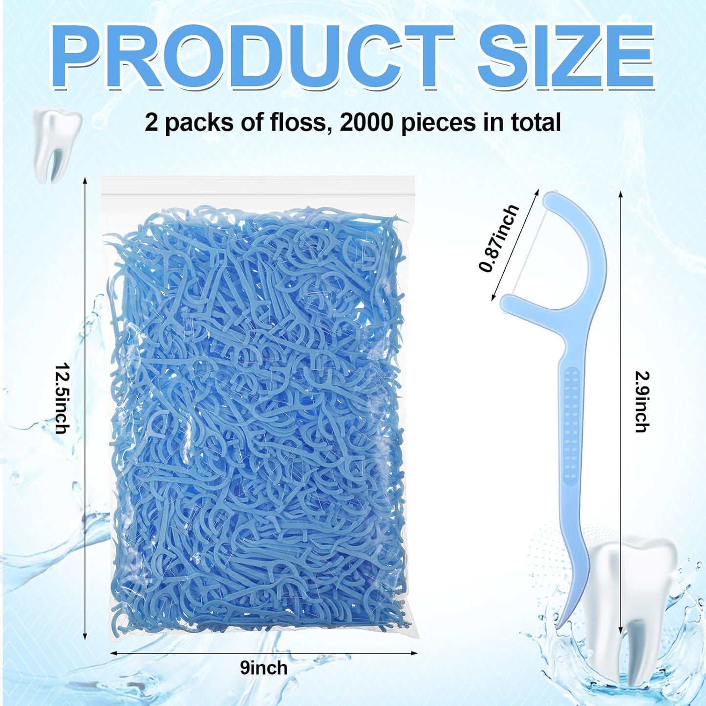 Dandat 2000 pcs Dental Floss Picks Bulk High Toughness Clean Tooth Picks Flossers Dental Floss Flossers for Teeth Cleaning Family Travel Tight Space Cleaning Plaque Remover (Blue)