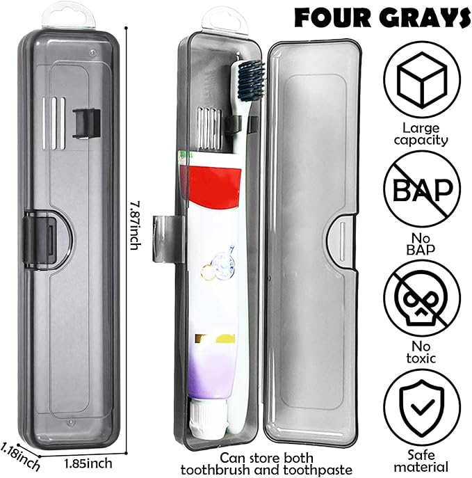 DAUNZMR 4 Pack Toothbrush Case for Traveling, Plastic Portable Tooth Brush Cases Travel 7.87" X 1.85" X 1.18"