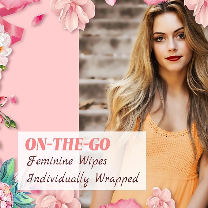50 Feminine Wipes Flushable Travel Individually Wrapped,Travel Wipes for Women,Feminine Care Wet Wipes Travel Size Vaginal Wipes for Adult, Girl and Homeless
