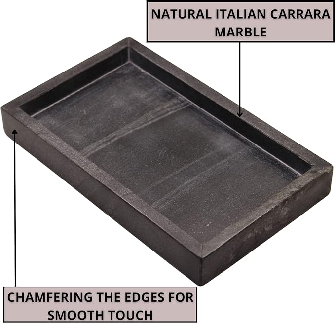 Natural Black Marble Tray for Bathroom | Kitchen | Vanity | Desktop, Stone Organizer for Coffee Table, Dresser, Nightstand, Candles, Soap, Towel, Plant, Jewelry (10" x 6"), Rectangular
