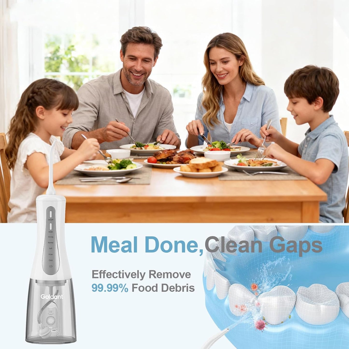 350ML Water Dental Flosser Teeth with Stand Convenient Storage, 5 Modes Portable Cordless Oral Irrigator, Electric Rechargeable IPX7 Waterproof for Home Travel Teeth Cleaning (White)