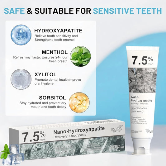 7.5% Hydroxyapatite Toothpaste, Advanced Enamel Protection, Freshening Breath.Deep Cleansing, 7.5% Hydroxyapatite Whitening And Repairing Toothpaste, Fluorine-Free Formula, Containing Mild Mint. (2pc)