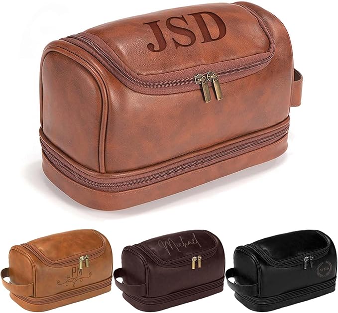 Personalized Toiletry Bag For Men, Husband, Boyfriend, Dad Large Capacity PU Leather Travel Dopp Kit Handcrafted Custom Name Unique Gift For Birthday| Fathers Day| Anniversary| Wedding Groomsmen Gifts