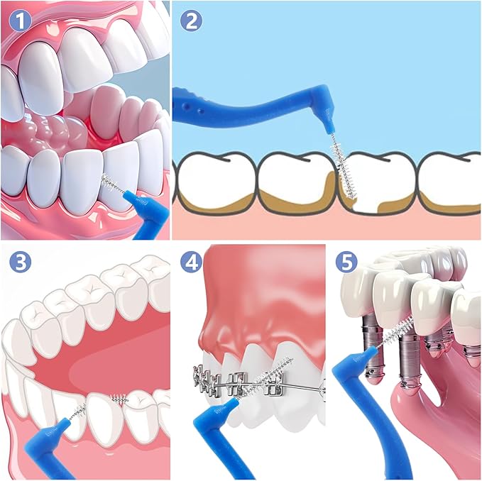 50pcs Interdental Brushes, Blue Soft Dental Brushes with Non-Slip Handle Angled Head Tooth Picks Floss Sticks Dental Floss Brushes for Braces Oral Cleaning Narrow Gaps Between Teeth