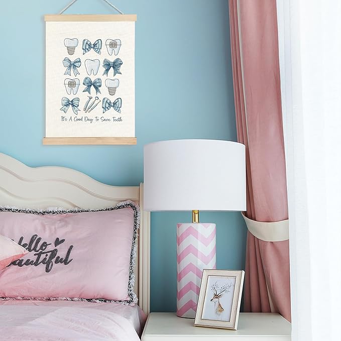 FDHSPAAM Blue Dental Wall Art Decor, Dental Office Decor, Dentist Gifts for Women, Coquette Bow Teeth Dental Assistant Wall Decor Posters for Hospital Doctor Office, 12x16 Inch