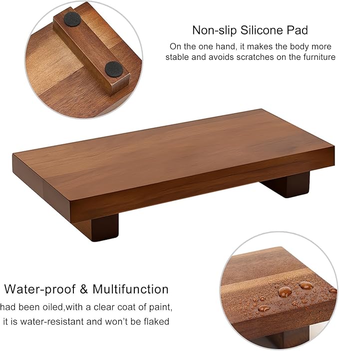 Acacia Wood Riser Pedestal Stand Farmhouse Small Bathroom Vanity Tray Rustic Wooden Hand Soap Dish Dispenser Holder for Kitchen Sink Counter Decorative Tray Modern Bathroom Decor Organizer Accessories