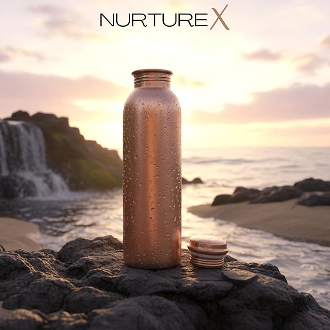Pure Copper Water, Bottle 34 Oz / 1 Liter, Leak-Proof, Joint-Free, Anti-Tarnish Protective Coating, Handcrafted, Eco-Friendly & Ayurvedic Drinkware for Yoga, Gym & Office - Smooth