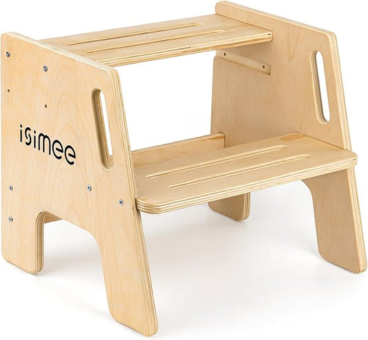 Toddler Step Stool, Wooden Stepping Stool for Kids, 2 Step Stool with Adjustable Height, Potty Training Stool with Handles Pads for Bathroom Sink, Kitchen, Bedroom