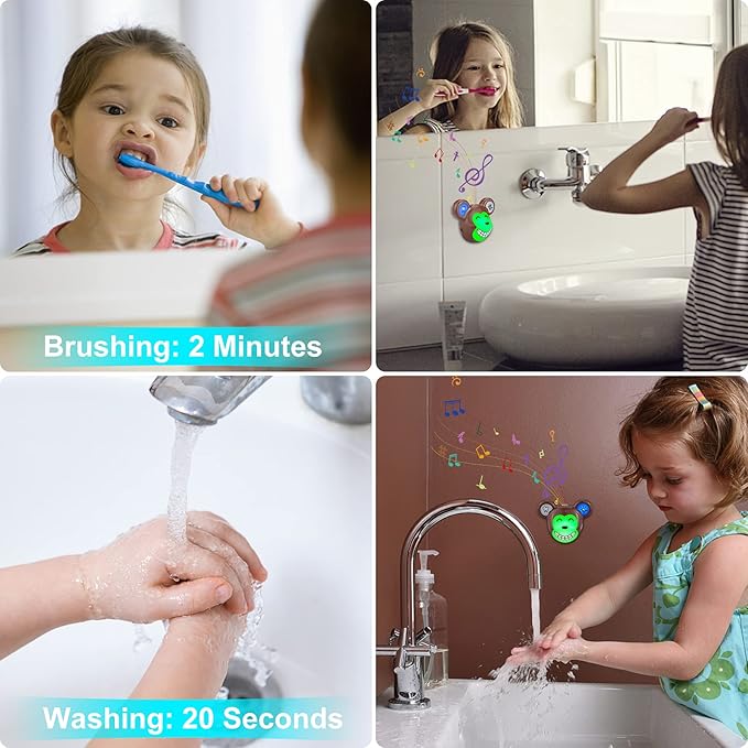 Musical Timer for Kids, Rechargeable Battery 2 Minute Toothbrush Timer and 20 Seconds Bathroom Hand Wash Timers with LED Color Light, 3 Volume Options Musical Timers for Children