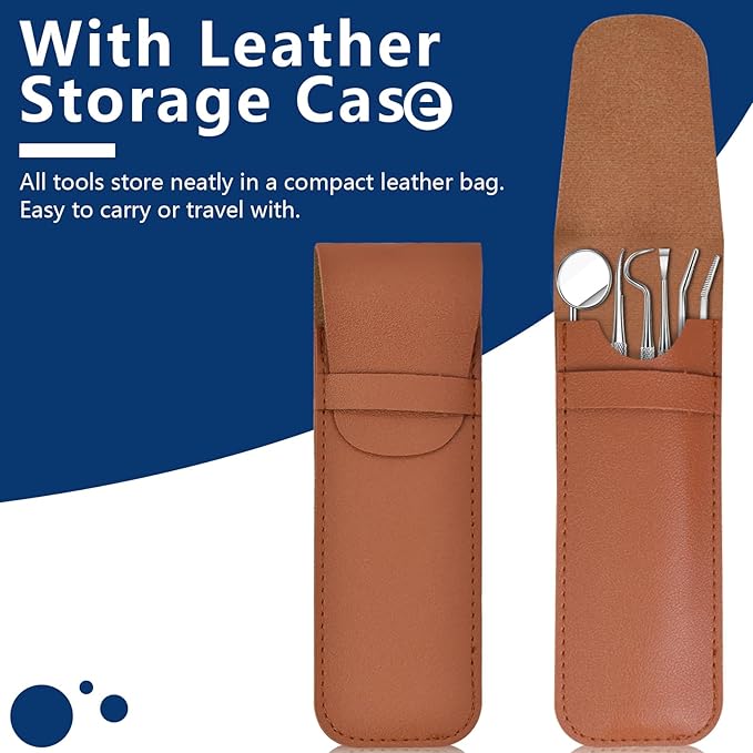 Niura Dental Tools Kit – 6 PC Teeth Cleaning Tools with Dental Mirror, Pick, Spatula, File & Forceps – 304 Stainless Steel Oral Care Set with Storage Bag