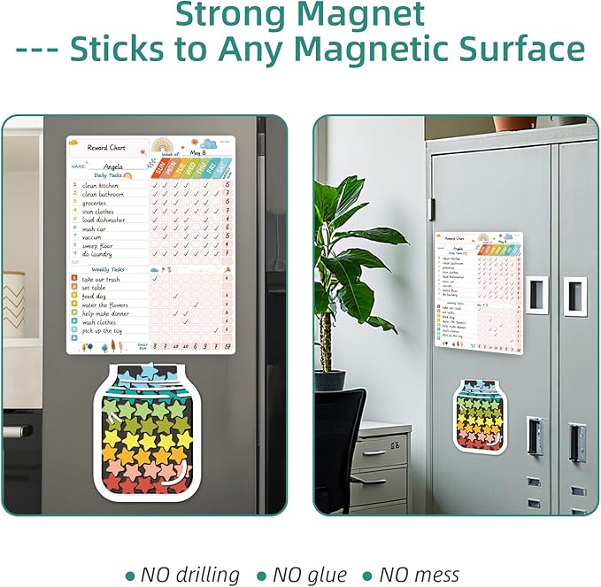 Magnetic Responsibilty Reward Chart for Kids - Magnetic Reward Jar with Stars Included - Ideal for Home Chore Tasks&Reward System