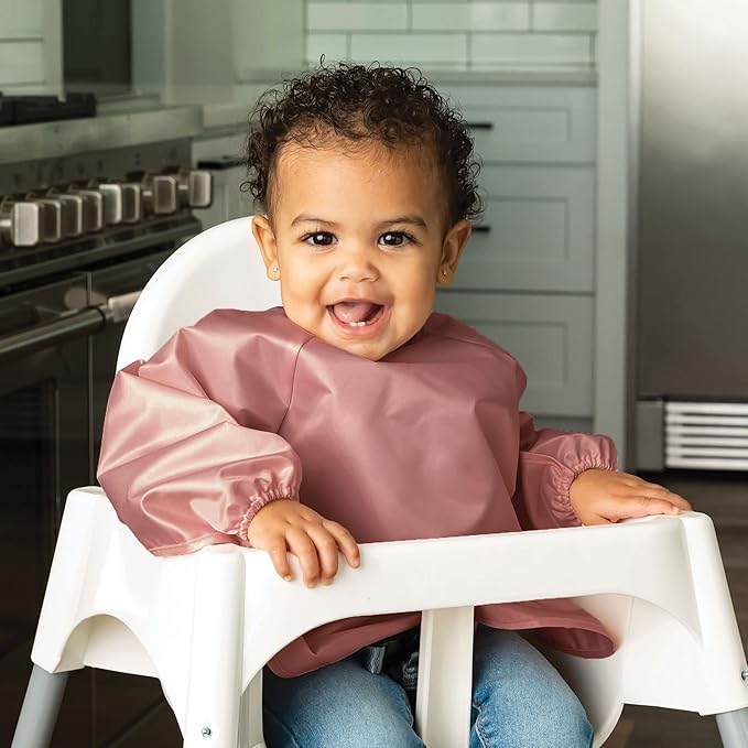 Tiny Twinkle Long Sleeve Bib for Babies & Toddlers – 2 Pack Waterproof Smock Bibs for Eating – Machine Washable & Mess-Proof, Baby Feeding Essential & Shower Must-Have (Taupe Lilac,6–24M)