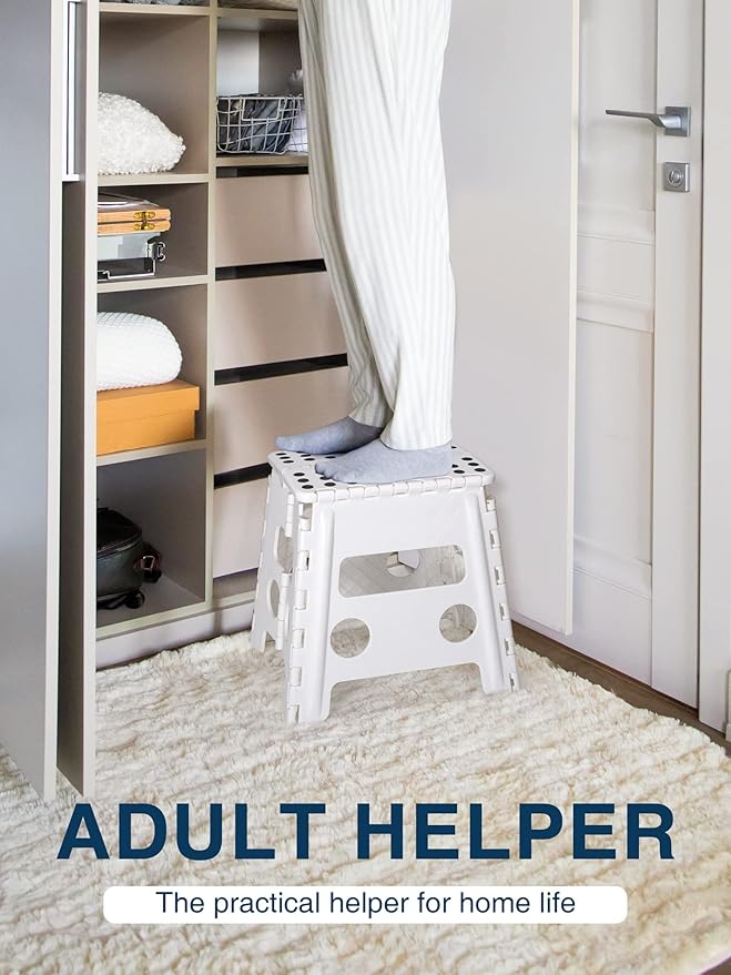 Dyforce Non-Slip Folding Step Stool - 13 inch Height Heavy Duty Foldable Stool for Adults Kids, Plastic Step Stool Camping Stepping Stool - White