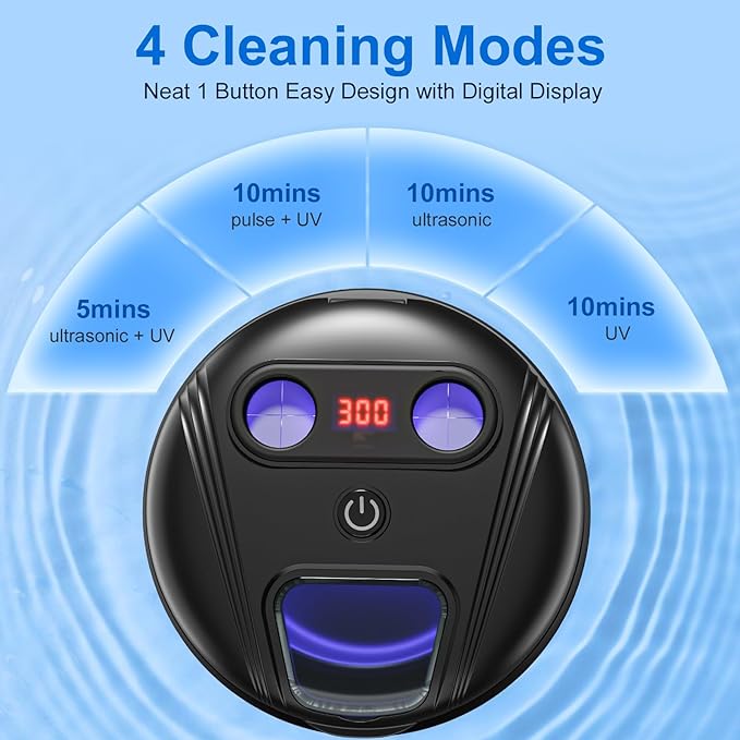 Ultrasonic Retainer Cleaner, 45kHz Retainer Cleaner Machine for Denture Cleaning Pod for Mouth Guards|Aligners|Braces|Toothbrush Heads|Jewelry, 200ML Dental Cleaning Pod with 4 Modes & Digital Timer