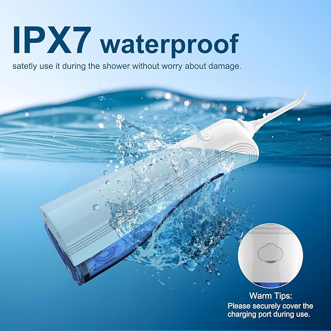 Leominor Water Dental Flosser - 5 Modes Cordless Portable Oral Irrigator, IPX7 Waterproof, Rechargeable Teeth Cleaner Upgrade Datchable Tank Professional Flossing Cleaning Pick for Home Travel (White)