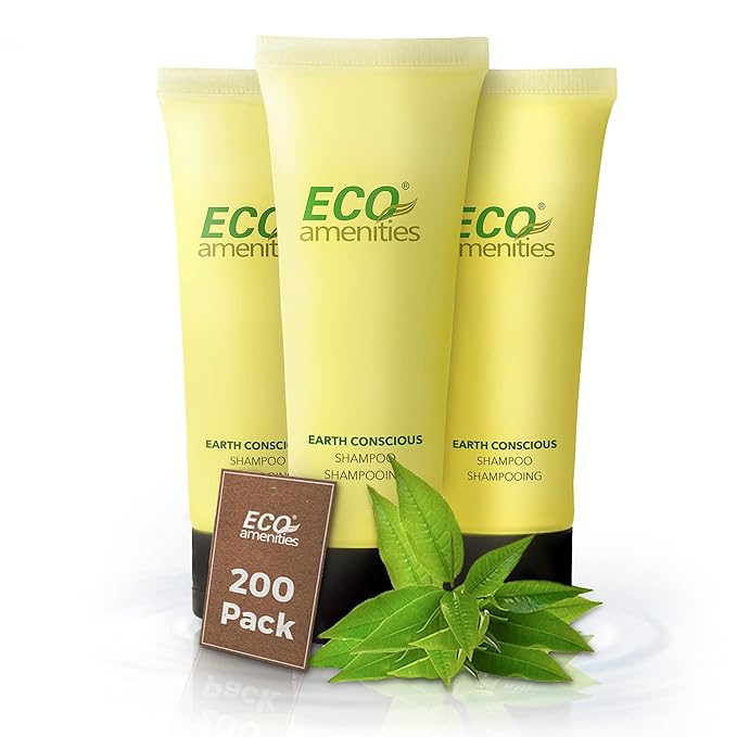 ECO amenities Shampoo Travel Bulk - 1 fl oz (30 ml) - 200 Count Clear Flip Cap Tubes - Hotel Shampoo Bulk Supplies & Eco-Friendly Toiletries - Green Tea Scent