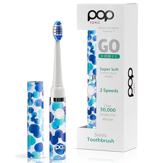 Pop Sonic Electric Toothbrush (Blue Bubble) - Travel Toothbrushes w/AAA Battery | Kids Electric Toothbrushes with 2 Speed & 15,000-30,000 Strokes/Minute, Dupont Nylon Bristles
