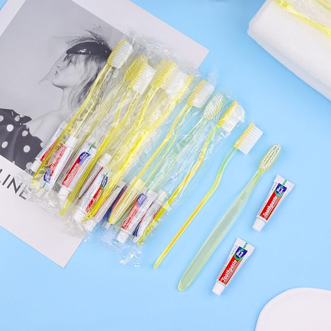 Disposable Toothbrush with Toothpaste Set Bulk, Individually Wrapped Soft Bristles Travel Size Medium Manual Toothbrushes Kit for Hotel/Travel/ Business/Donation/Homeless/Charity/Camping (100 Pack)
