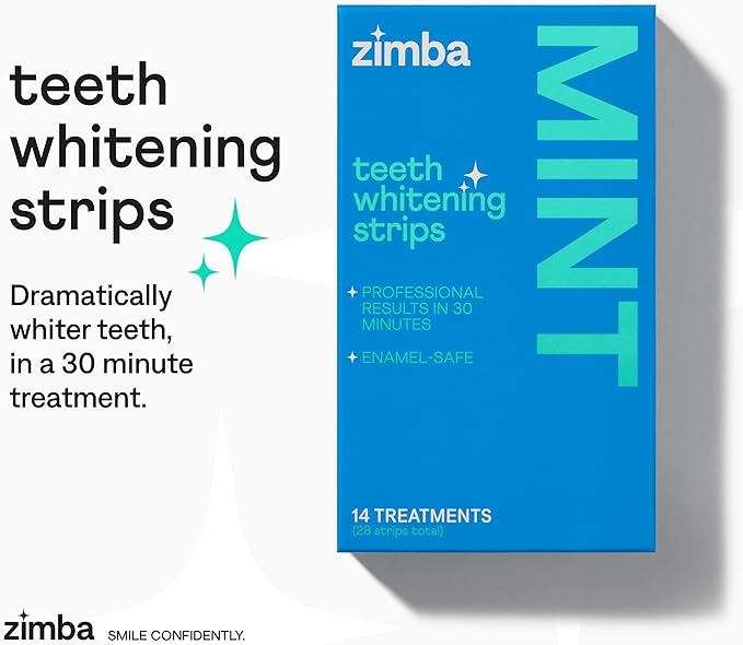 Zimba Teeth Whitening Strips for Teeth Sensitive, White Strips for Teeth Whitening, Teeth Whitener Stain Remover 28 White Strips Included Per Pack, 2 Pack (14 Day Treatment), Coconut and Watermelon