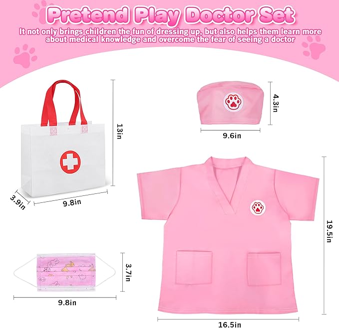 33Pcs Pet Doctor Kit for Toddlers - Dress Up Costume & Pretend Doctor Play Set with Dog Toy, Stethoscope, Pet Vet Roleplay Toys, Christmas Birthday Gifts for Ages 3 4 5 6 7 8 Year Old Boys Girls