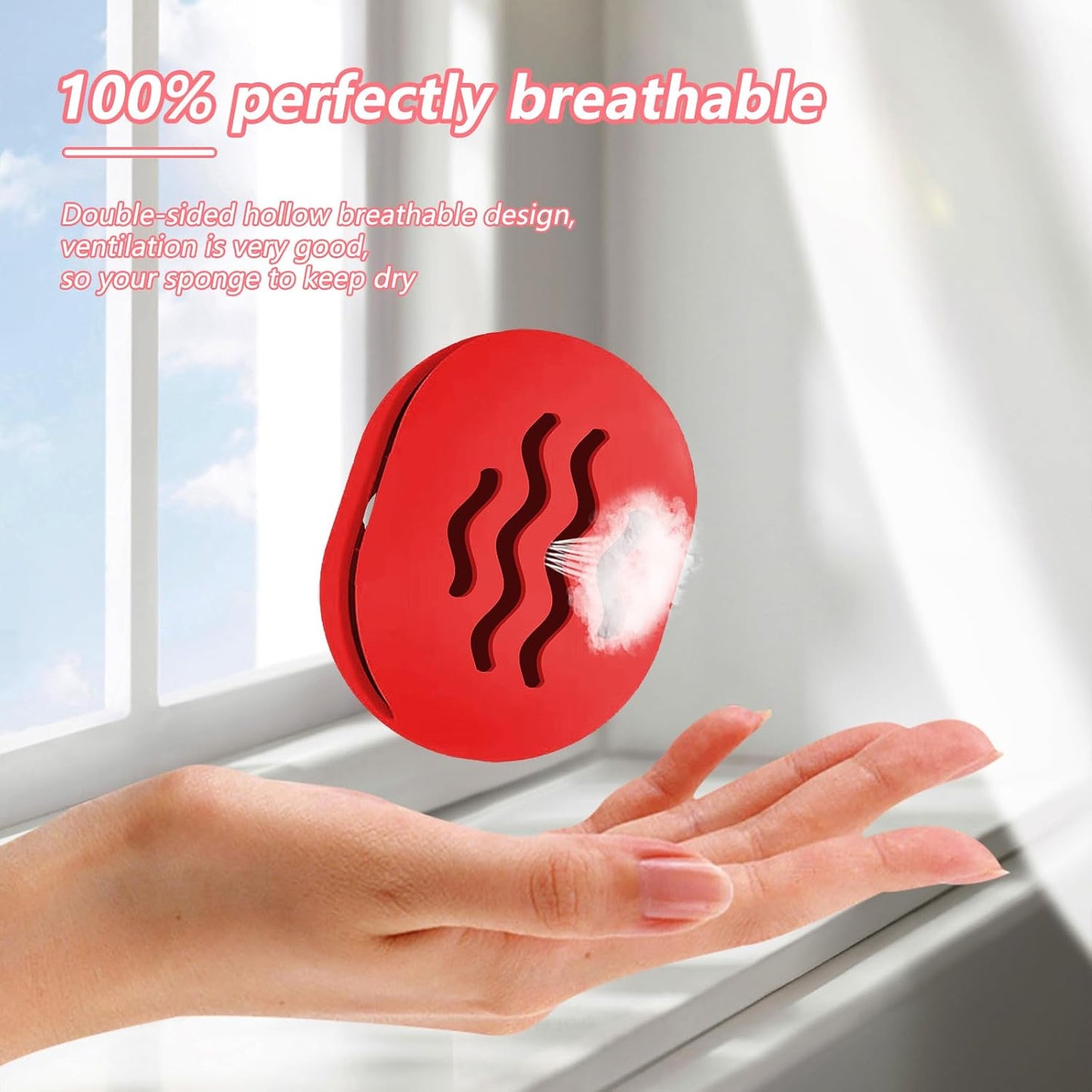 Makeup Sponge Holder,Travel Make up Sponges Organizer,Silicone Shatterproof Make Up Sponge Case,Breathable makeup sponge case, suitable for business or travel（Red）