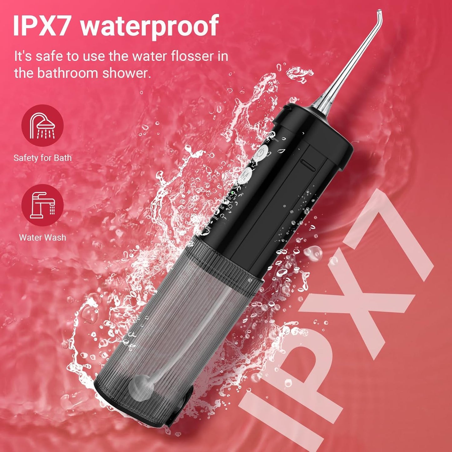 Mini Portable Water Flosser Oral Irrigator Water Teeth Cleaner Pick, Telescopic Water Tank, 4 Modes & IPX7 Waterproof, Home & Travel Water Flossers for Teeth, Braces Bridges Care. (Black)