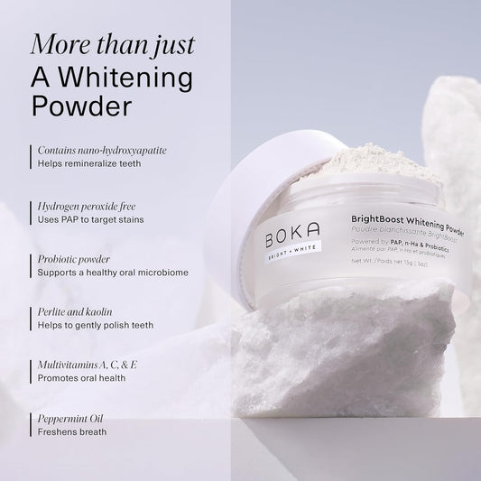 Boka Teeth Whitening Powder - Nano Hydroxyapatite, Appropriate for Sensitive Teeth, Whitening -Toothpaste Alternative with Essential Oils, Has Probiotics, Multivitamins & Aloe