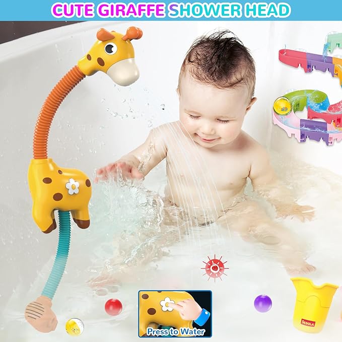 Mostop Toddler Bath Toys for Kids Ages 4-8 - Duck Slide Baby Bathtub Toys with Shower Head - Fun DIY Suction Cup Bathtub Time Wall Track Building Set- Birthday Gift for Baby Boys Girls 3+ Year Old