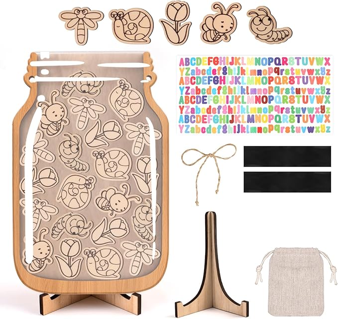 Spring Simple Strokes Reward Jars for Kids-Magnetic Reward System with Colorful Letter Stickers,Behavior Classroom Incentive Jar for Teachers Parents (Mason Jar with Stars, Kids Motivational Tool)