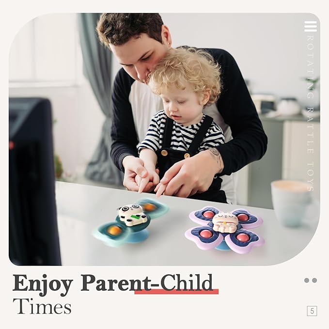 ALASOU 3PCS Suction Cup Spinner Toys for 1 Year Old Boy Girl|Spinning Top Infant Sensory Toys for Toddlers|1 2 Year Old Boy Christmas Birthday Gift|Baby Bath Toy Stocking Stuffers for Kids Ages 1-3