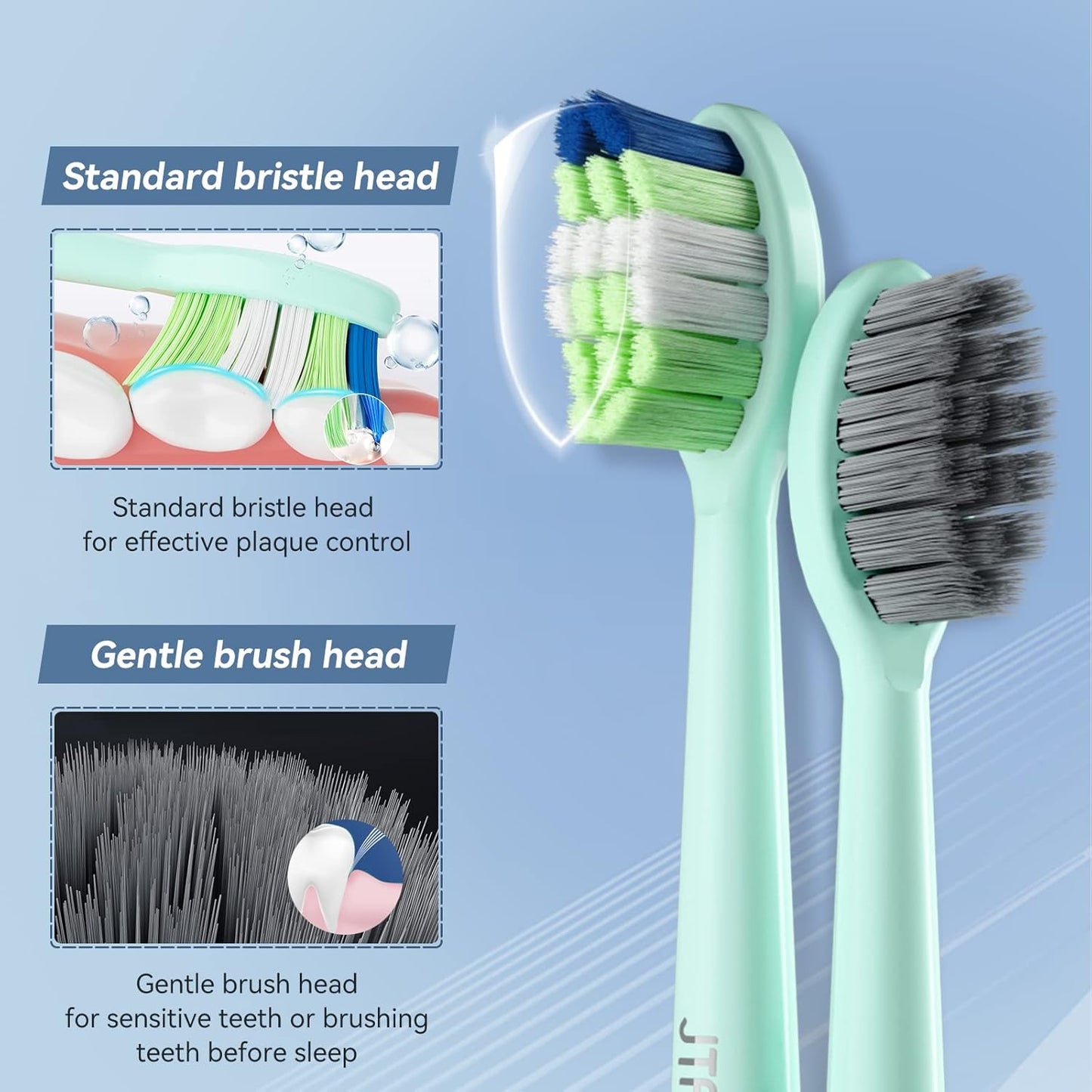 JTF Sonic Electric Toothbrush - with 6 Brush Heads and Travel Case, Power Toothbrushes Fast Charging for 60 Days Use, 5 Modes Adult Electronic Toothbrush, Green