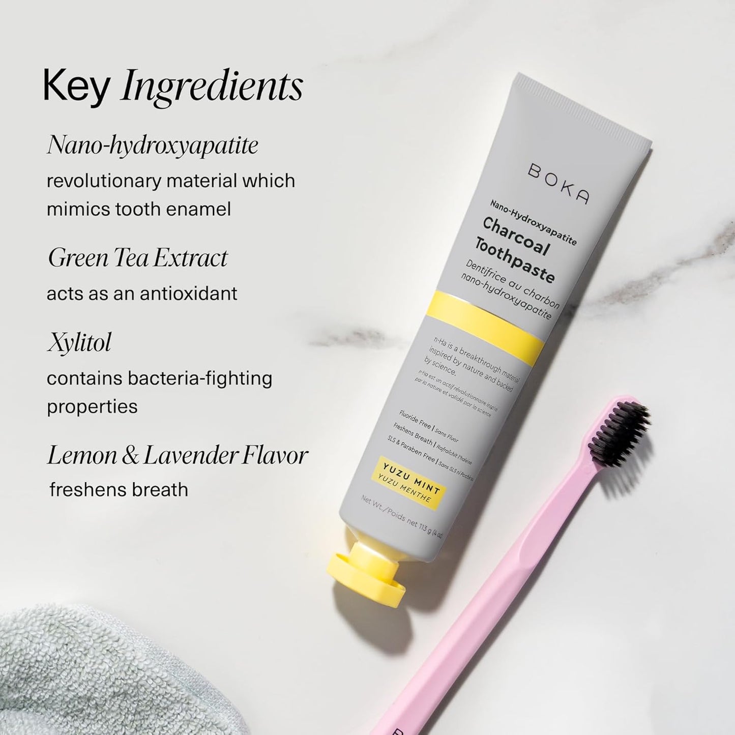 Boka Fluoride Free Toothpaste, Nano Hydroxyapatite Toothpaste, Appropriate for Sensitive Teeth - for Adult, Kids Oral Care - Charcoal Yuzu Mint Flavor, 4 Fl Oz 1Pk US Manufactured