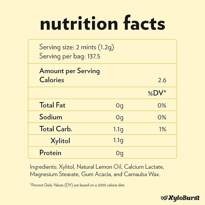 XyloBurst - Xylitol Mints | Sugar Free Breath Freshener for Oral Health | Gluten Free, Vegan, Keto Friendly | Aspartame Free | Lemon | 275 Count (Pack of 2)